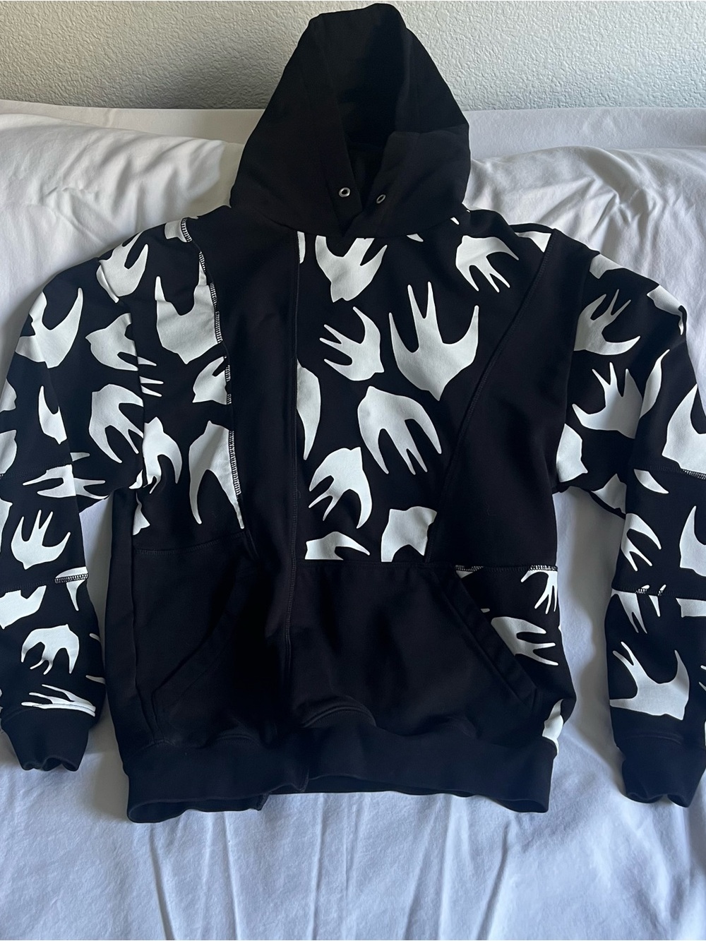 Alexander McQueen Black & White Swallow Print Hoodie